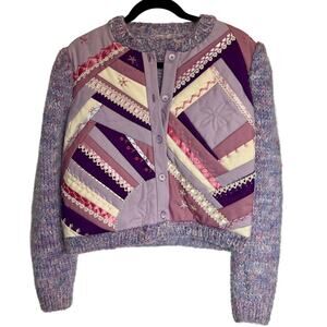 Vintage Quilted Cottage Core Patchwork Knit Sweater Cropped - Size M/L Handmade